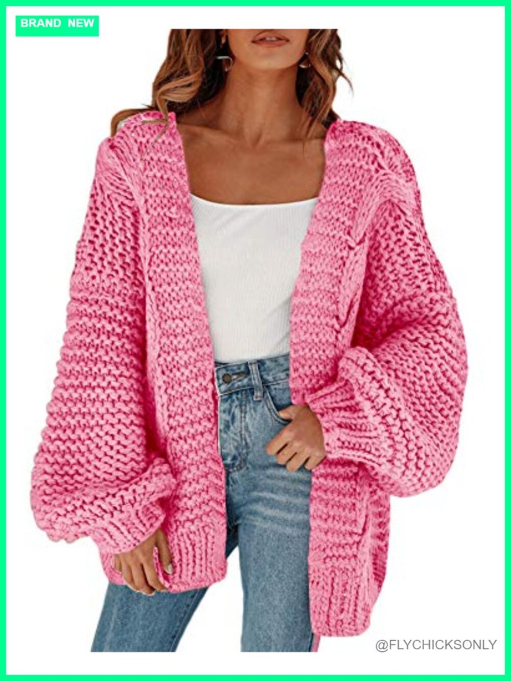 Chunky Knit Open Front Cardigan Loose Lantern Sleeve Oversized Sweater Coat